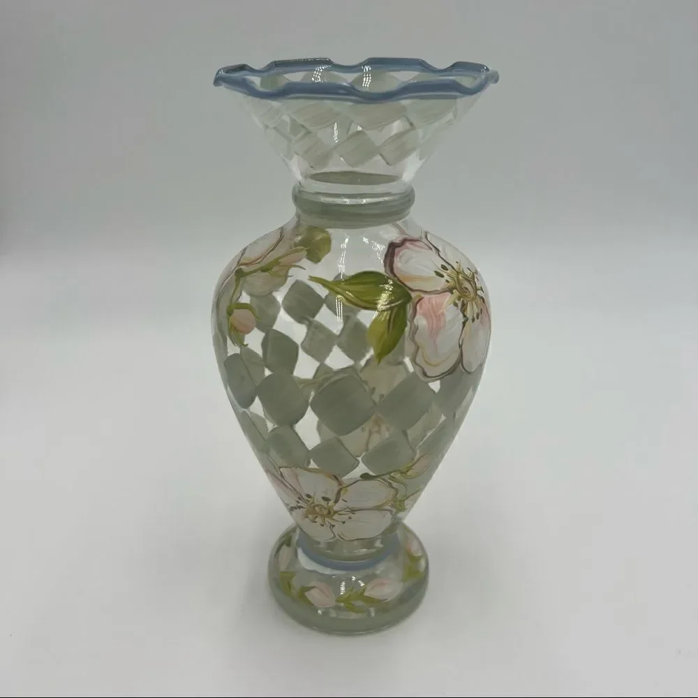Tracy Porter Small Hand-painted Harlequin and Floral Glass Vase
